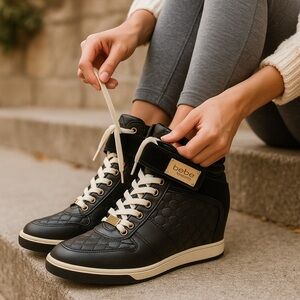 🖤 Bebe Sport Black High-Top Sneakers – Quilted Luxe Street Style